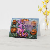 Carte de vœux pliée Demon Pumpkins (Fleur jaune)