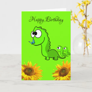 Carte de vœux pliée dinosaure tournesol floral