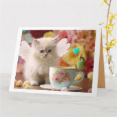 Carte de voeux pliée d'un chaton et d'un ami (Fleur jaune)