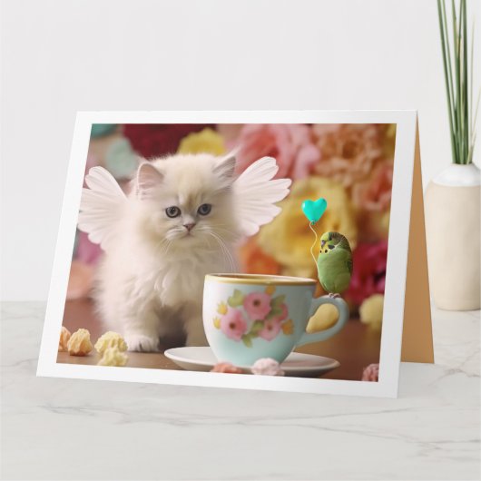 Carte de voeux pliée d'un chaton et d'un ami (Devant)