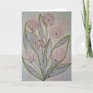 Carte de vœux pliée en média mixtes avec jardin fl