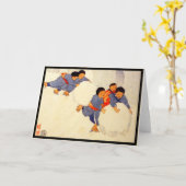 CARTE DE VOEUX PLIÉE ENFANTS JAPONAIS (Fleur jaune)