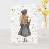 Carte de vœux pliée - Fille diplômée (Fleur jaune)