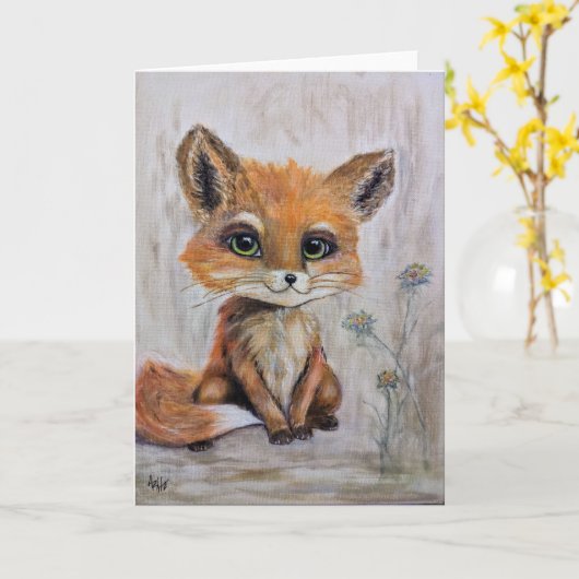 Carte de voeux pliée Fox (Fleur jaune)