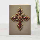 Carte de voeux pliée Garnet & Gold Cross (Devant)