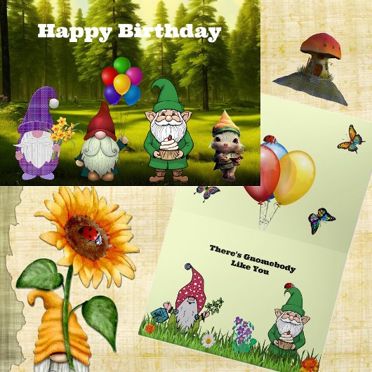 Carte de voeux pliée Gnome anniversaire