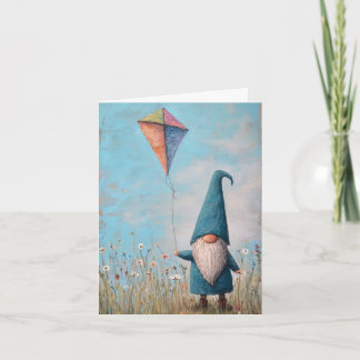 Carte de vœux pliée - Gnome volant un cerf-volant