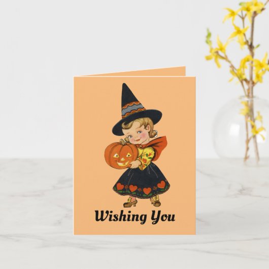 Carte de voeux pliée Halloween Witch (Fleur jaune)