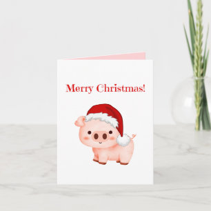 Carte de vœux pliée Joyeux Noël Cochon