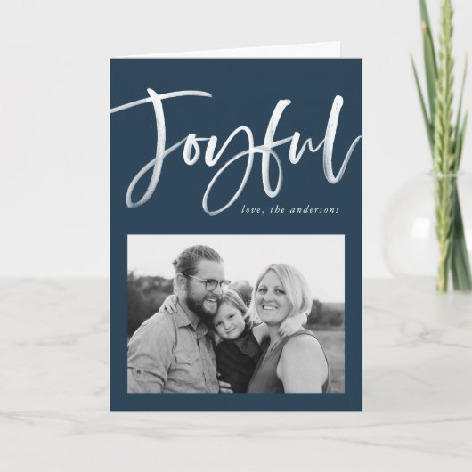 Carte de vœux pliée Joyeux Script | Marine (Devant)