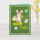 Carte de vœux pliée Lapin de Pâques joyeux (Fleur jaune)