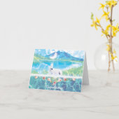 Carte de vœux pliée Licorne avec roses (Fleur jaune)