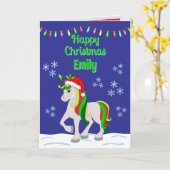 Carte de vœux pliée Licorne de Noël (Fleur jaune)