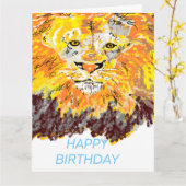 Carte de vœux pliée : Lion d'anniversaire (Fleur jaune)