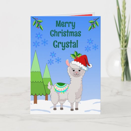 Carte de vœux pliée Llama Noël (Devant)