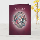 Carte de voeux pliée,  Magnolia framboise  (Fleur jaune)