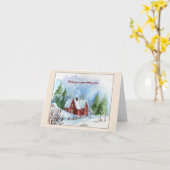 Carte de vœux pliée Maison enneigée (Fleur jaune)