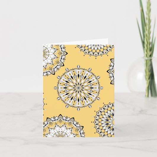 Carte de voeux pliée Mandala 2 Jaune (Devant)