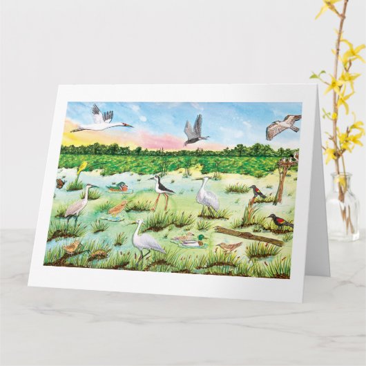 Carte de voeux pliée Marsh Wetlands (Fleur jaune)