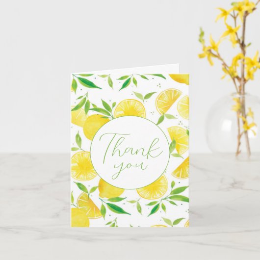 Carte de voeux pliée Merci citron Aquarelle (Fleur jaune)