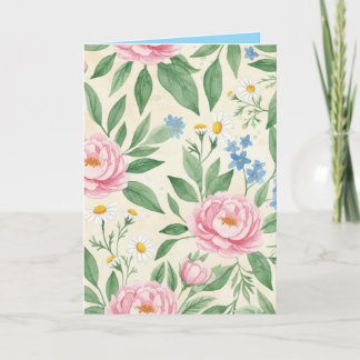 Carte de vœux pliée motif floral de printemps vier