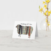 Carte de vœux pliée Mouton pensant à vous (Fleur jaune)