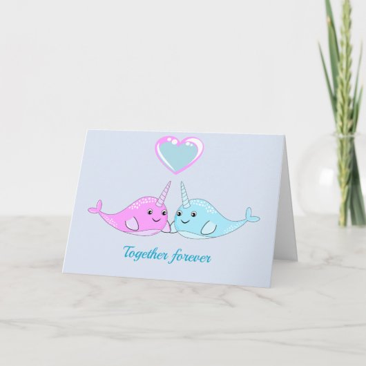 Carte de vœux pliée Narwhal Valentine (Devant)