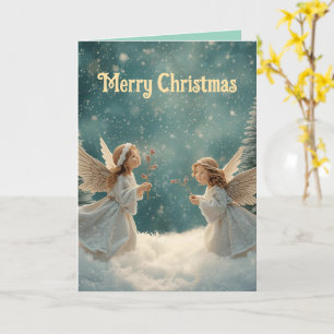 Carte de vœux pliée Noël anges mignons