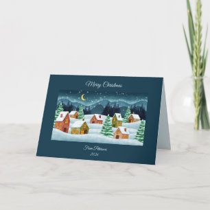 Carte de vœux pliée personnalisable Hiver en ville