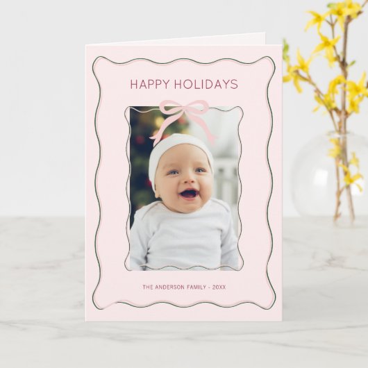 Carte de vœux pliée photo de Noël avec nœud minima (Fleur jaune)