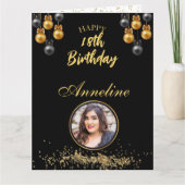 Carte de vœux pliée photo élégante noir et or (Devant)