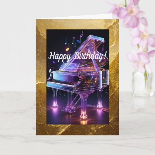 Carte de voeux pliée Piano en verre (Orchidée)