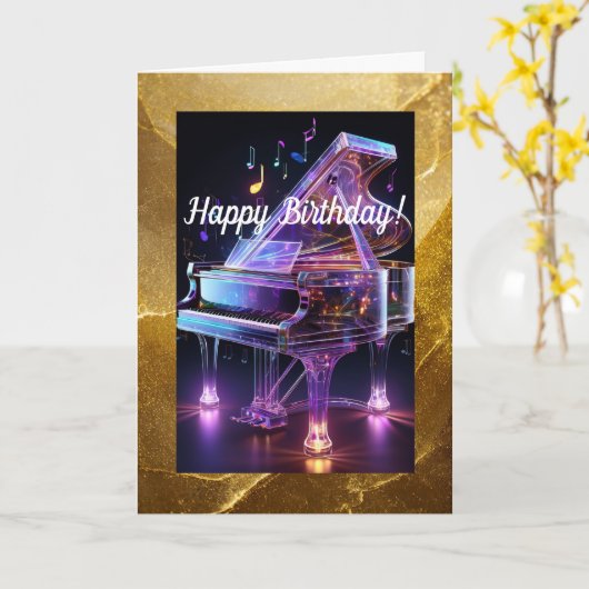 Carte de voeux pliée Piano en verre (Fleur jaune)