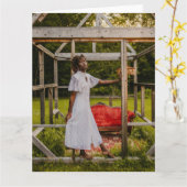 carte de voeux pliée portrait femme esthétique (Fleur jaune)