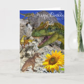 Carte de vœux pliée pour anniversaire de dinosaure (Devant)