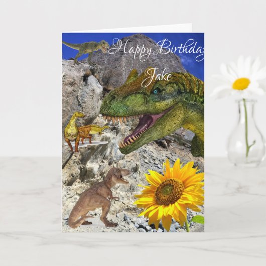 Carte de vœux pliée pour anniversaire de dinosaure (Petite plante)