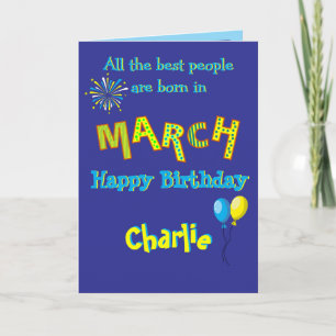 Carte de vœux pliée pour anniversaire de mars