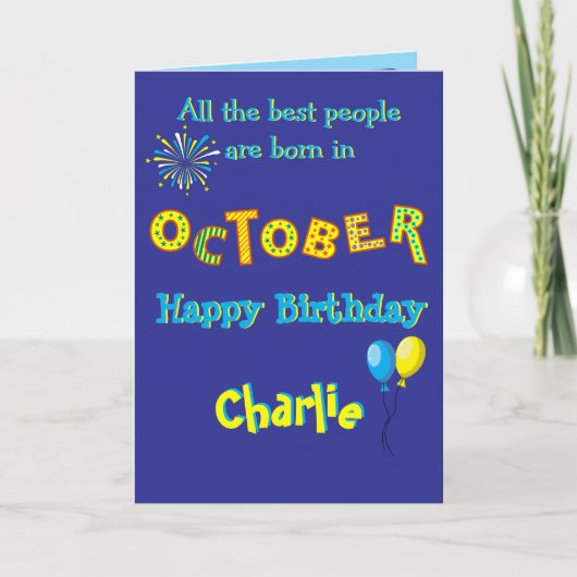 Carte de vœux pliée pour anniversaire d'octobre (Devant)