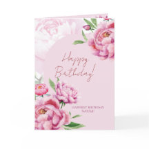 Carte de vœux pliée pour anniversaire Pink Peony