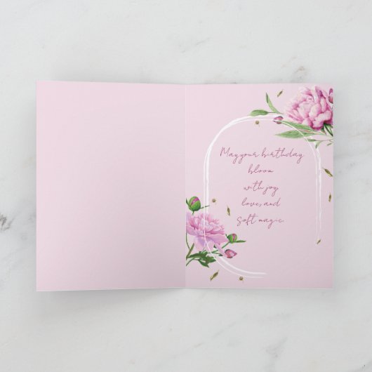 Carte de vœux pliée pour anniversaire Pink Peony (Intérieur)