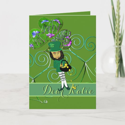 Carte de vœux pliée pour la Saint-Patrick Leprecha (Devant)