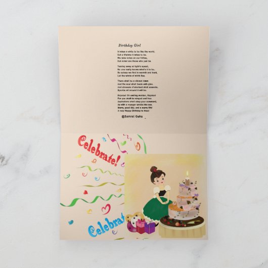 Carte de voeux pliée pour l'anniversaire. (Intérieur)