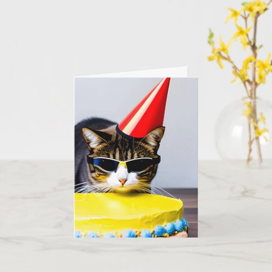Carte de voeux pliée pour l'anniversaire du chat (Fleur jaune)
