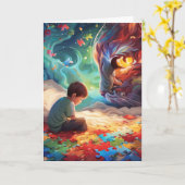 Carte de voeux pliée pour l'autisme (Fleur jaune)