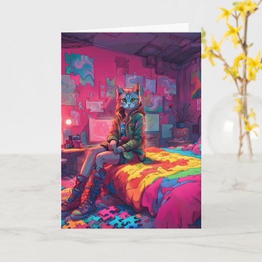 Carte de voeux pliée pour l'autisme (Fleur jaune)