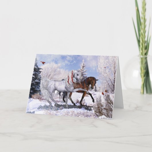 Carte de voeux pliée pour les chevaux de Noël (Devant)