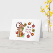 Carte de vœux pliée pour Noël avec singe (Fleur jaune)