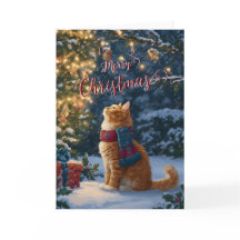 Carte de vœux pliée pour Noël avec un chat orange 