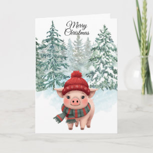 Carte de vœux pliée pour Noël avec un cochon
