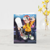 Carte de voeux pliée pour skateboarder (Fleur jaune)